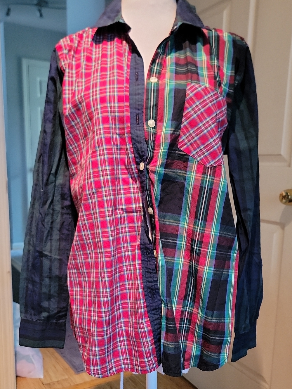 Vineyard Vines Plaid Patchwork Button-Up Shirt- Red & Navy